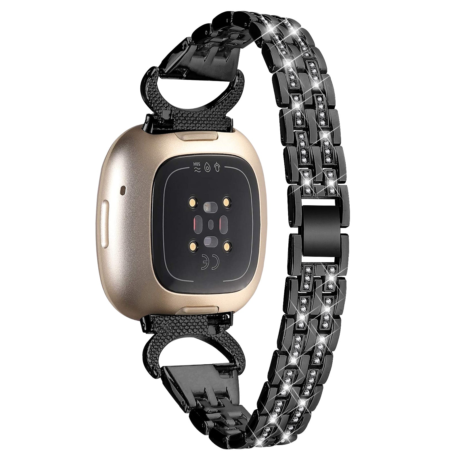 For Fitbit Versa 4 Sense 2 Bling Rhinestone Decor Band 5-Bead Stainless Steel Watch Strap Bracelet For Fitbit Versa 4 Sense 2 Bling Rhinestone Decor Band 5-Bead Stainless Steel Watch Strap Bracelet